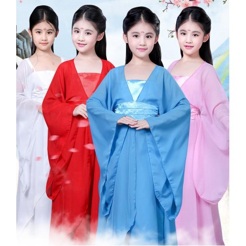 Kids chinese china folk dance costumes fairy princess traditional ancient cosplay photos performance robes dresses